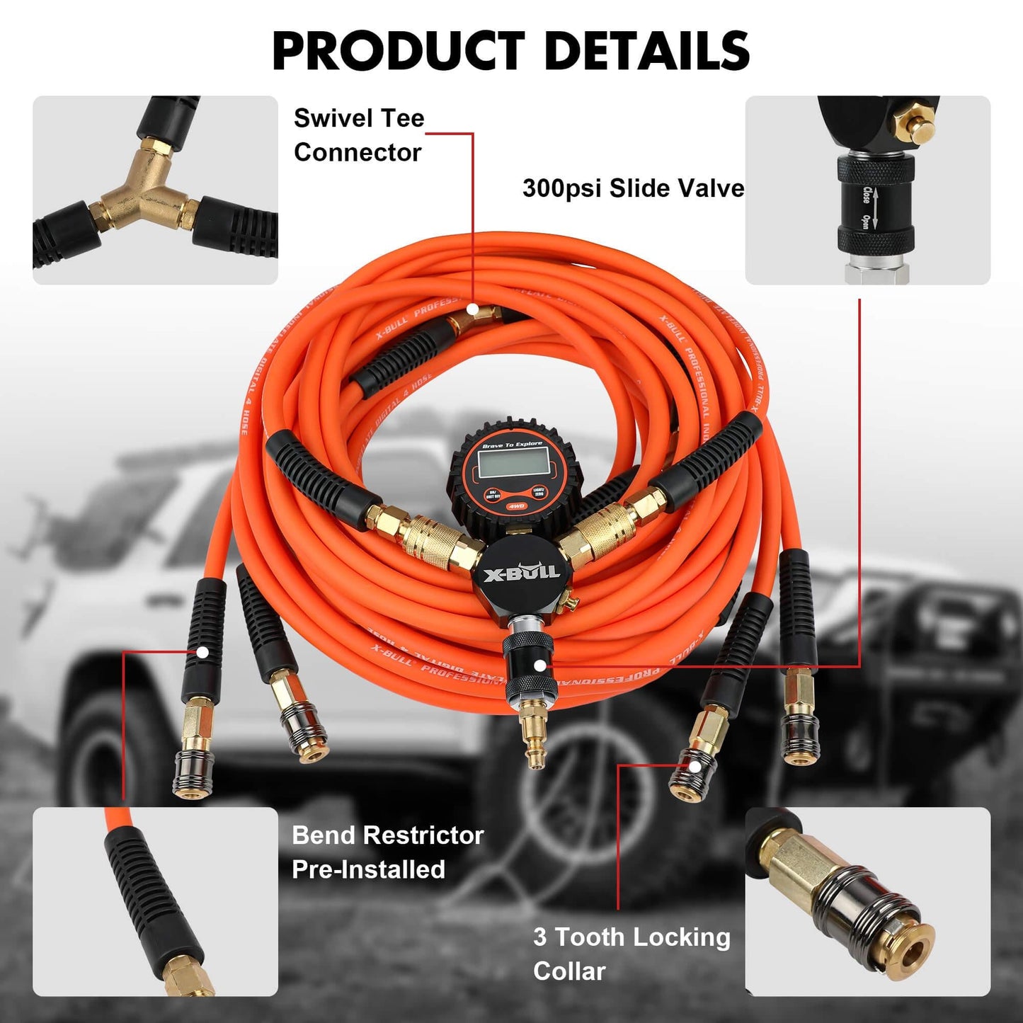 X-BULL 4 Tire Inflation Indeflate Digital 4 Hose 4 Tire Inflation Tyre Deflation System Equalizer.