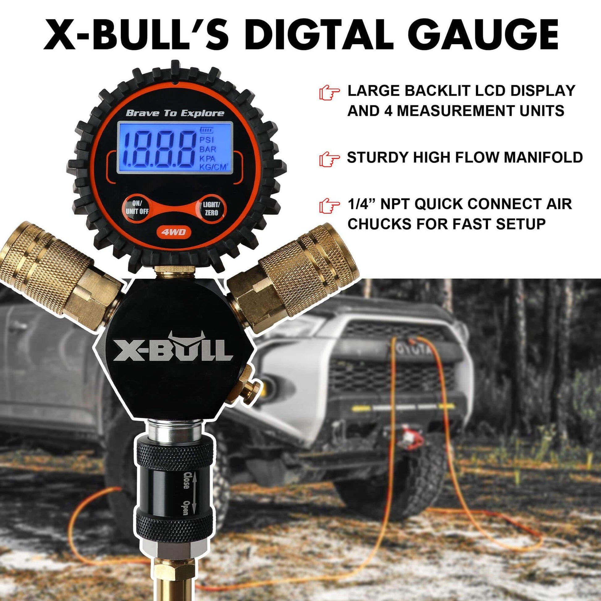 X-BULL 4 Tire Inflation Indeflate Digital 4 Hose 4 Tire Inflation Tyre Deflation System Equalizer.