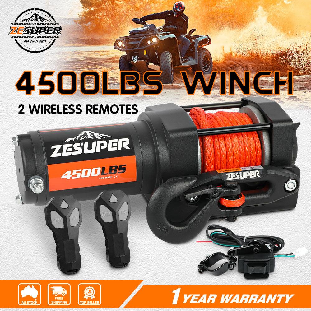 ZESUPER 4500lb Electric Winch 12V Synthetic Rope Boat Winch ATV Winch Kit Boat Winch UTV 4WD Wireless RemoteX2 Black.