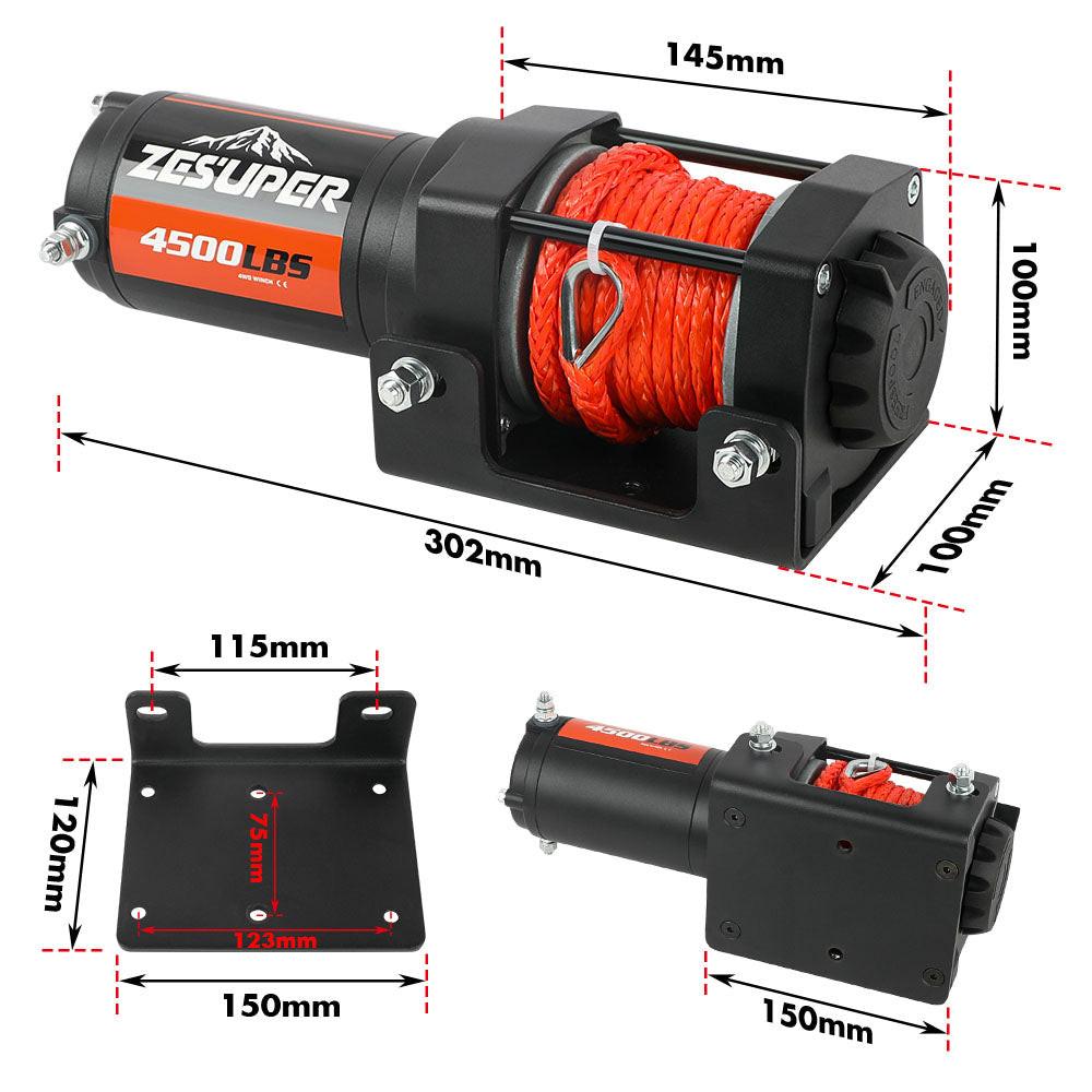 ZESUPER 4500lb Electric Winch 12V Synthetic Rope Boat Winch ATV Winch Kit Boat Winch UTV 4WD Wireless RemoteX2 Black.