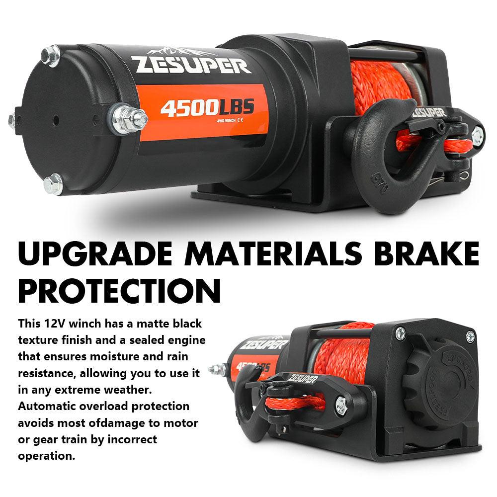 ZESUPER 4500lb Electric Winch 12V Synthetic Rope Boat Winch ATV Winch Kit Boat Winch UTV 4WD Wireless RemoteX2 Black.