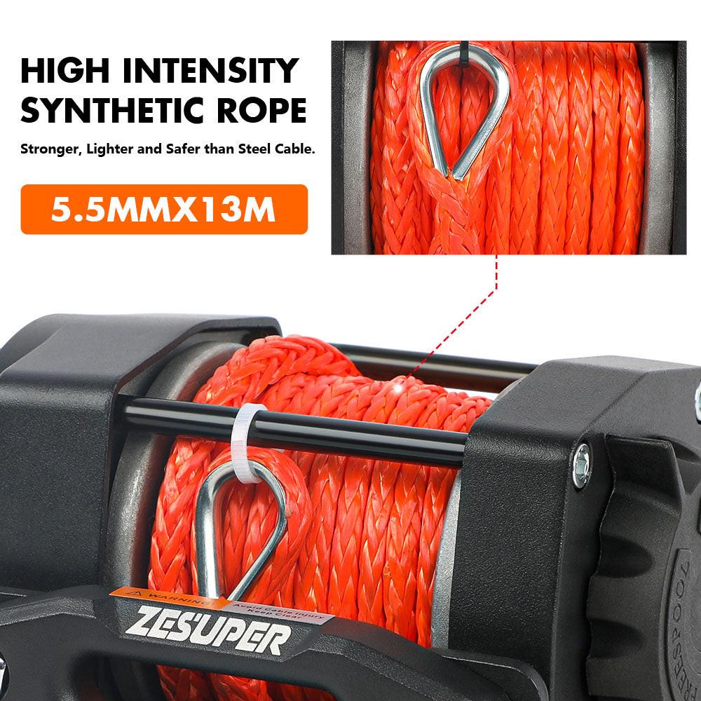 ZESUPER 4500lb Electric Winch 12V Synthetic Rope Boat Winch ATV Winch Kit Boat Winch UTV 4WD Wireless RemoteX2 Black.