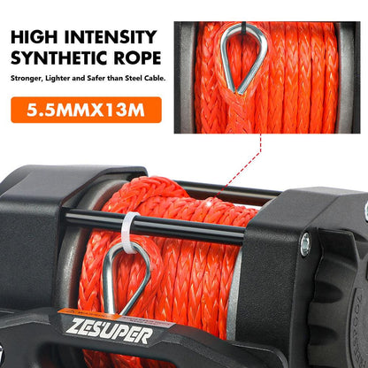ZESUPER 4500lb Electric Winch 12V Synthetic Rope Boat Winch ATV Winch Kit Boat Winch UTV 4WD Wireless RemoteX2 Black.