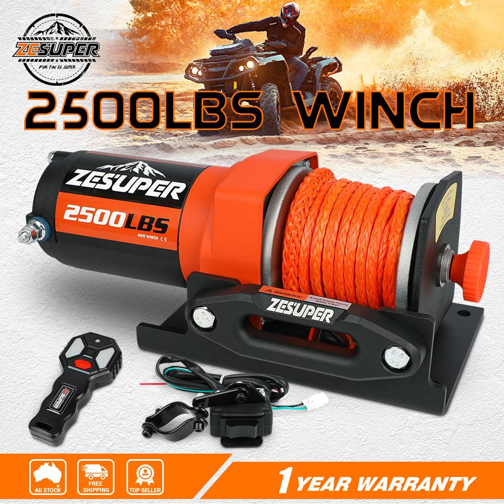 ZESUPER 12V Electric Winch 2500lbs Synthetic Rope Wireless Remote ATV UTV BOAT.