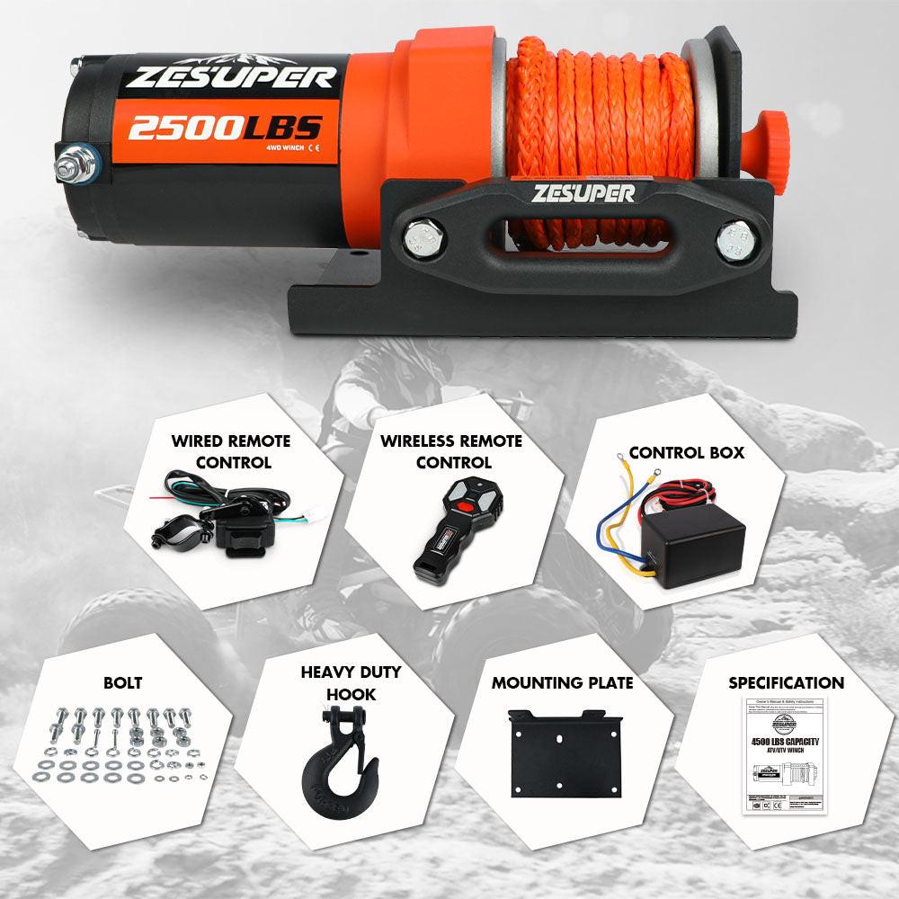 ZESUPER 12V Electric Winch 2500lbs Synthetic Rope Wireless Remote ATV UTV BOAT.