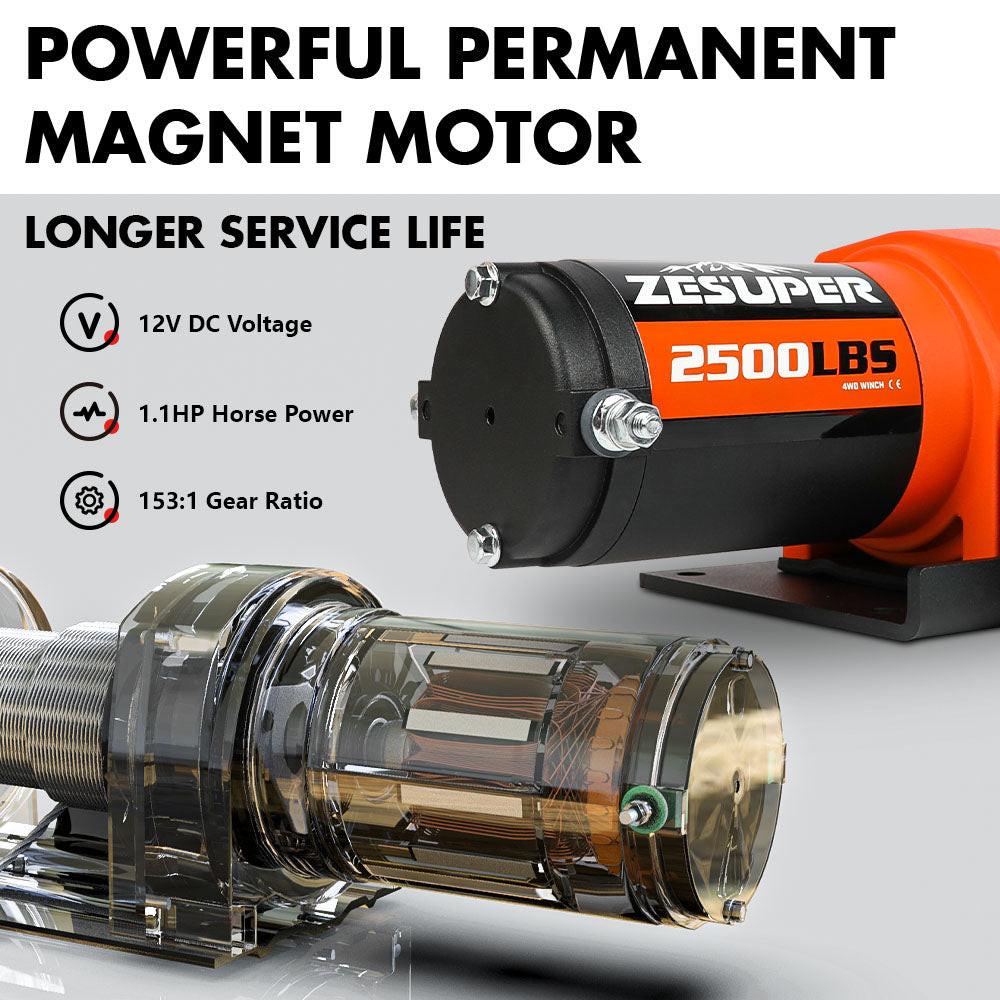 ZESUPER 12V Electric Winch 2500lbs Synthetic Rope Wireless Remote ATV UTV BOAT.