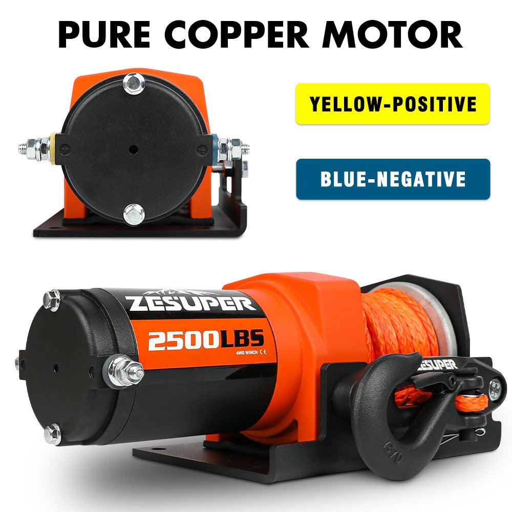 ZESUPER 12V Electric Winch 2500lbs Synthetic Rope Wireless Remote ATV UTV BOAT.