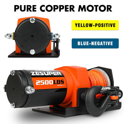 ZESUPER 12V Electric Winch 2500lbs Synthetic Rope Wireless Remote ATV UTV BOAT.