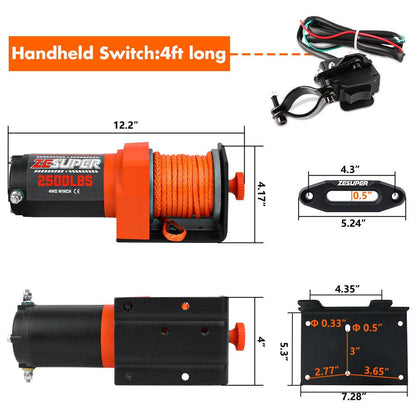 ZESUPER 12V Electric Winch 2500lbs Synthetic Rope Wireless Remote ATV UTV BOAT.
