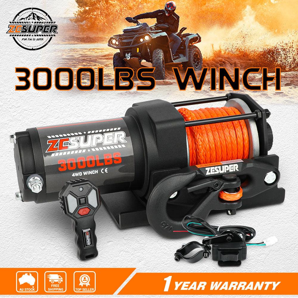 ZESUPER 12V Electric Winch 3000lbs Synthetic Rope Wireless Remote ATV UTV BOAT.