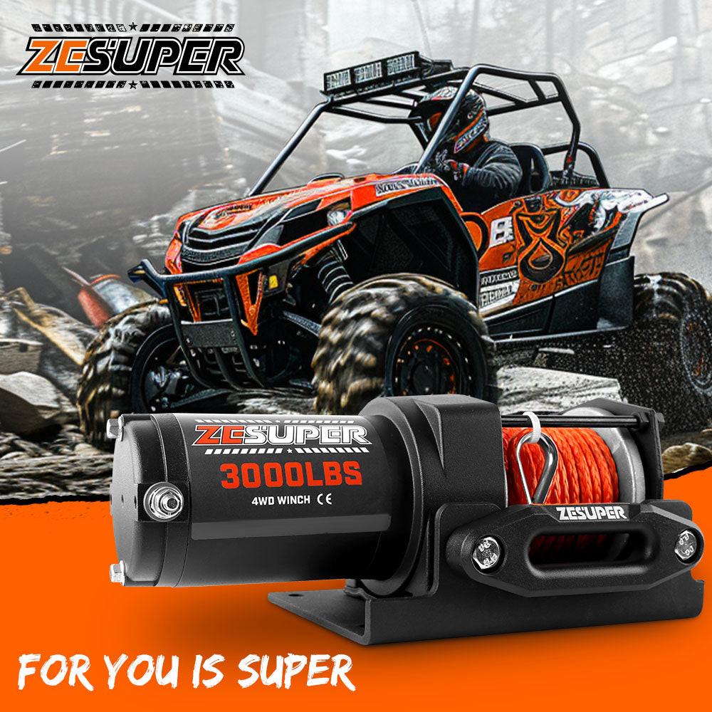 ZESUPER 12V Electric Winch 3000lbs Synthetic Rope Wireless Remote ATV UTV BOAT.