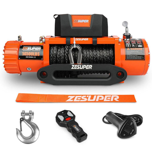 ZESUPER 14500lbs Electric Winch 12V Synthetic Rope Wireless Remote 4X4 4WD Car.