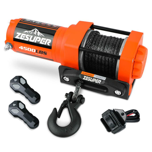 ZESUPER 4500lb Electric Winch 12V Synthetic Rope Boat Winch ATV Winch Kit Boat Winch UTV 4WD Wireless RemoteX2 Orange.