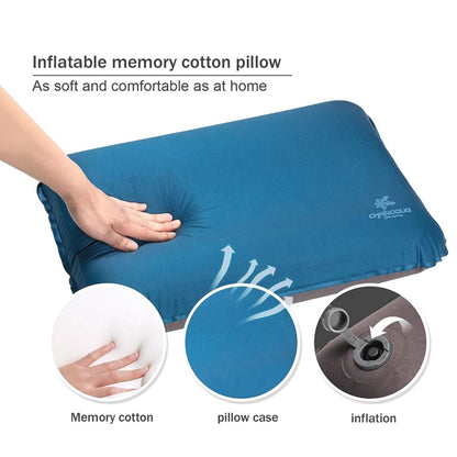 Self Inflating Camping Pillow with Ergonomic 4D Support - Blue.