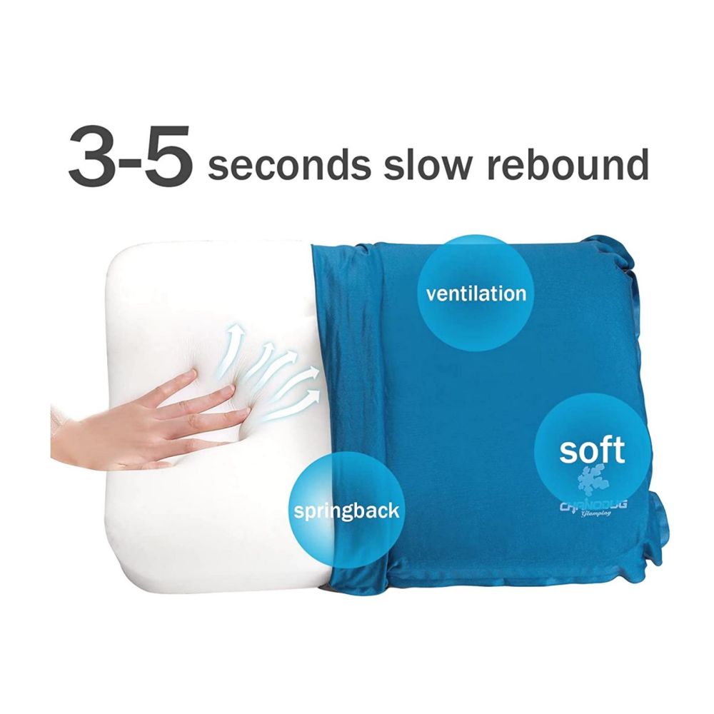 Self Inflating Camping Pillow with Ergonomic 4D Support - Blue.