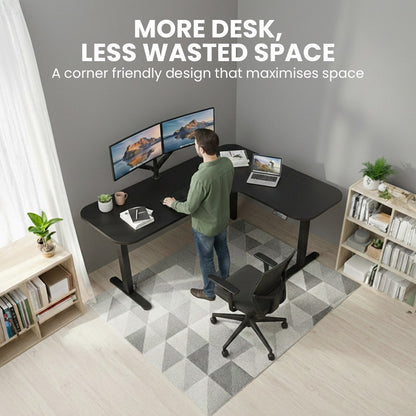 FORTIA Corner Standing Desk, 160x140cm, 72-118cm Sit to Stand Up Electric Height Adjustable, Black
