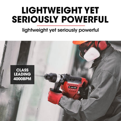 Baumr-AG 1500W Pro-Grade Electric Rotary Jackhammer Hammer Drill, with 2 Bonus Chisels, 3 Drill Bits.