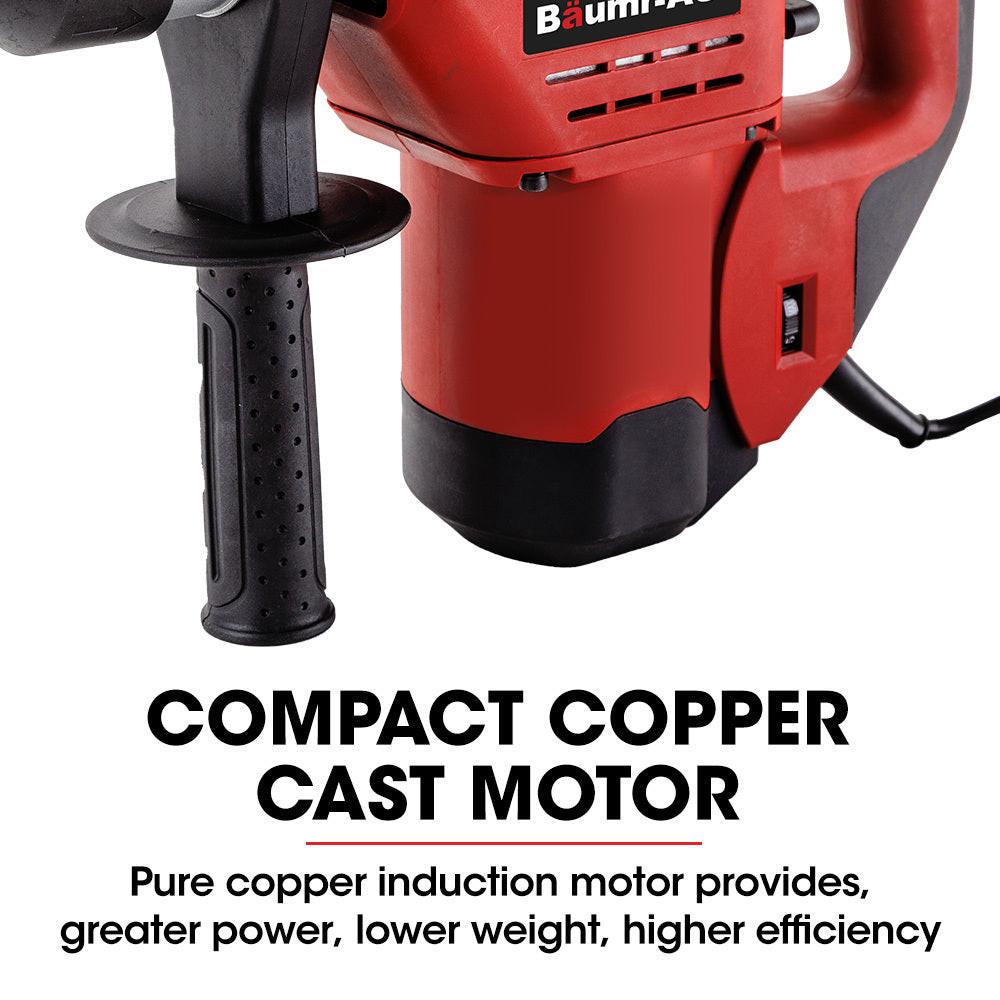 Baumr-AG 1500W Pro-Grade Electric Rotary Jackhammer Hammer Drill, with 2 Bonus Chisels, 3 Drill Bits.