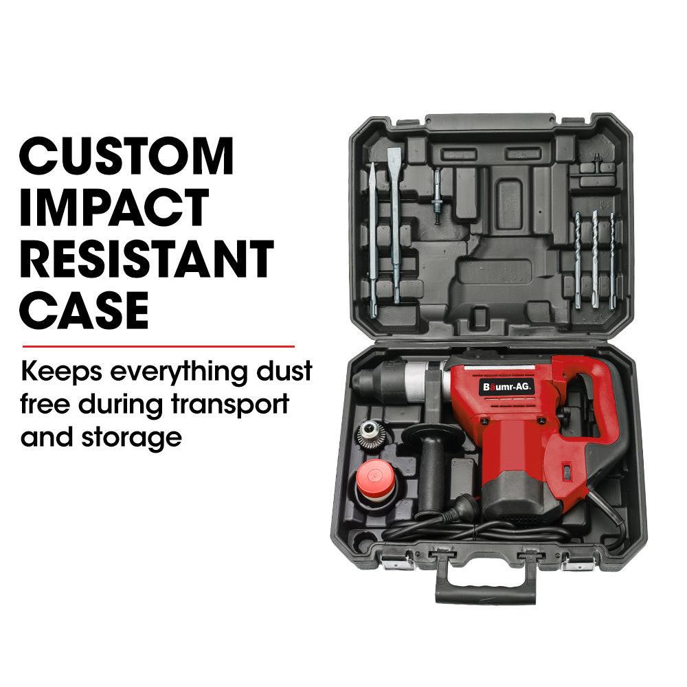Baumr-AG 1500W Pro-Grade Electric Rotary Jackhammer Hammer Drill, with 2 Bonus Chisels, 3 Drill Bits.