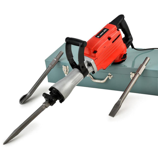 Baumr-AG 2200W Pro-Grade Electric Demolition Jackhammer, with 3 Bonus Chisels, Steel Carry Case.