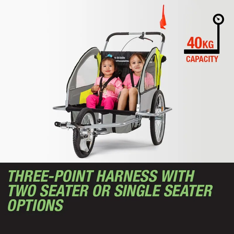 Tag-along Kids Bike Trailer Bicycle Pram Stroller Children Jogger Yellow.