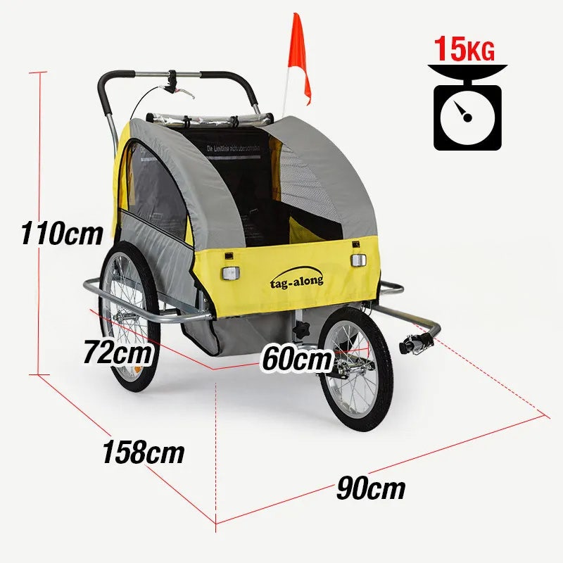 Tag-along Kids Bike Trailer Bicycle Pram Stroller Children Jogger Yellow.
