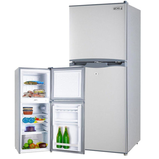 GECKO 125L Portable Upright Fridge, 12V/24V for Motorhome, Caravan, Silver.
