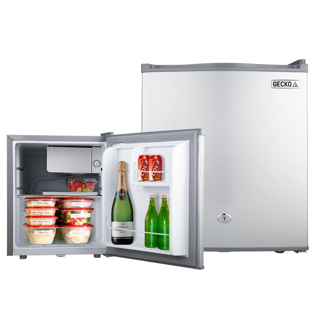 GECKO 57L Portable Camping Bar Fridge with Freezer 12V/24V, Silver.