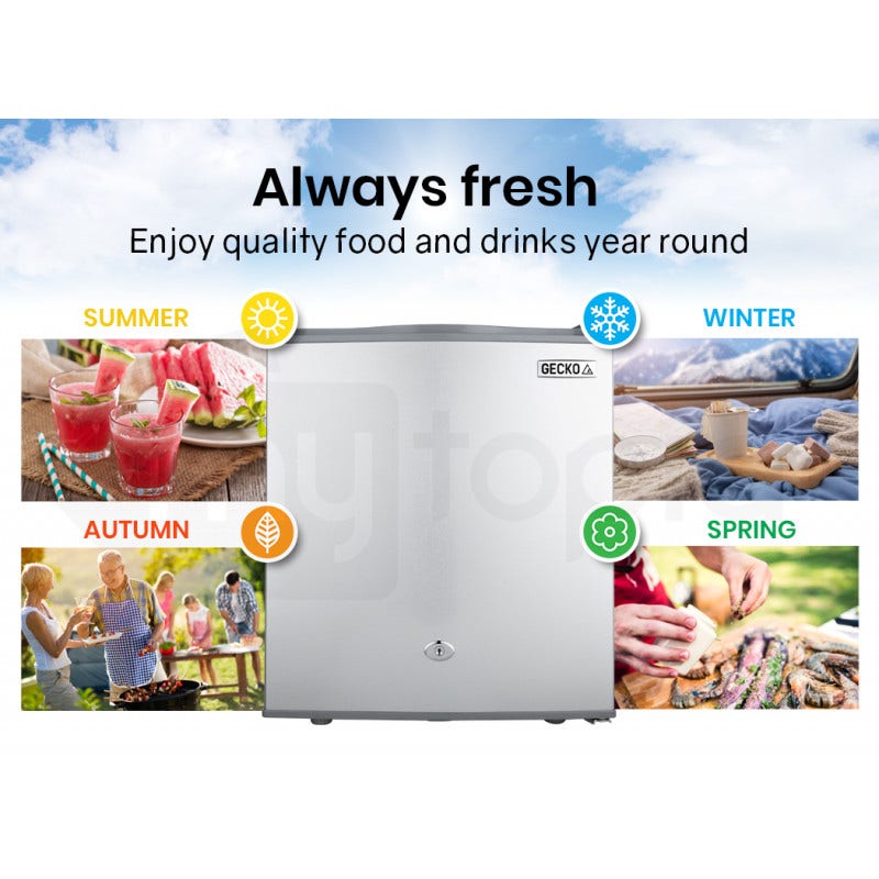 GECKO 57L Portable Camping Bar Fridge with Freezer 12V/24V, Silver.
