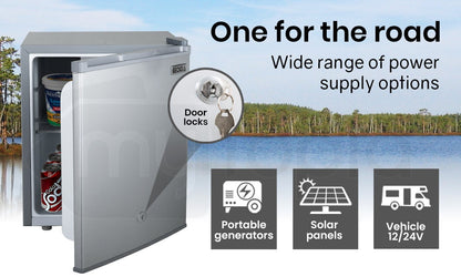 GECKO 57L Portable Camping Bar Fridge with Freezer 12V/24V, Silver.