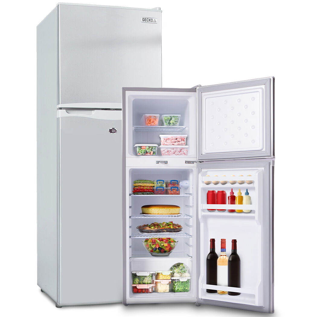 GECKO 142L Upright Portable Fridge / Freezer, 12V/24V for Motorhome and Caravan, Silver.
