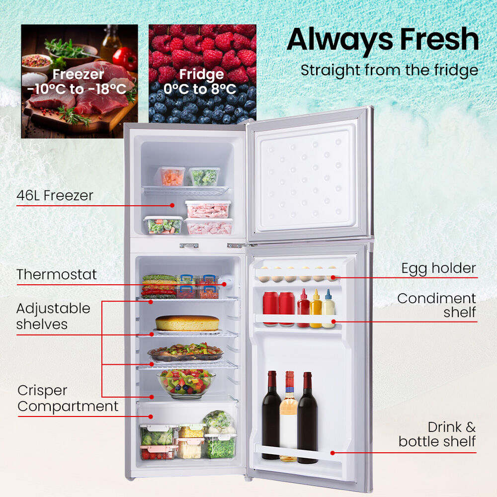 GECKO 142L Upright Portable Fridge / Freezer, 12V/24V for Motorhome and Caravan, Silver.