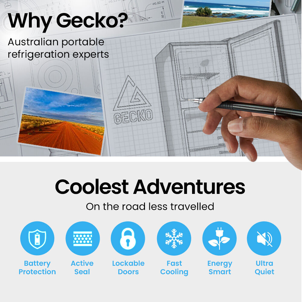 GECKO 142L Upright Portable Fridge / Freezer, 12V/24V for Motorhome and Caravan, Silver.