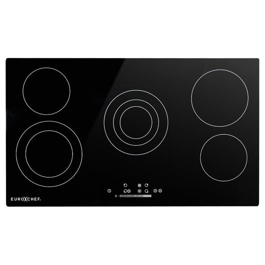 EuroChef 90cm 5 Zone Ceramic Cooktop, 8900W Electric, FlexiZone Adjustable Size Hobs, Touch Controls.