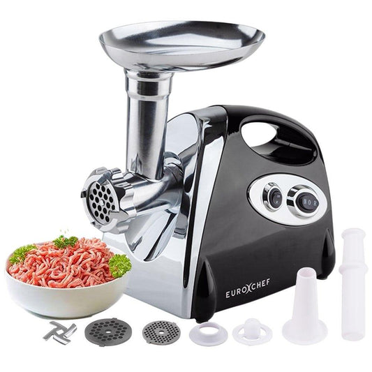 EUROCHEF Electric Meat Grinder, Stainless Steel Mincer Sausage Filler Kibbe Maker, Black.