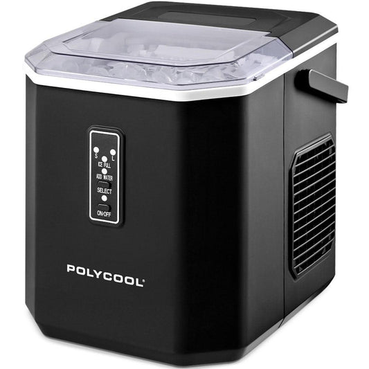 POLYCOOL Portable Ice Maker Machine, Automatic, 12kg/day,  Auto Clean, with Scoop and Removable Basket, Black.