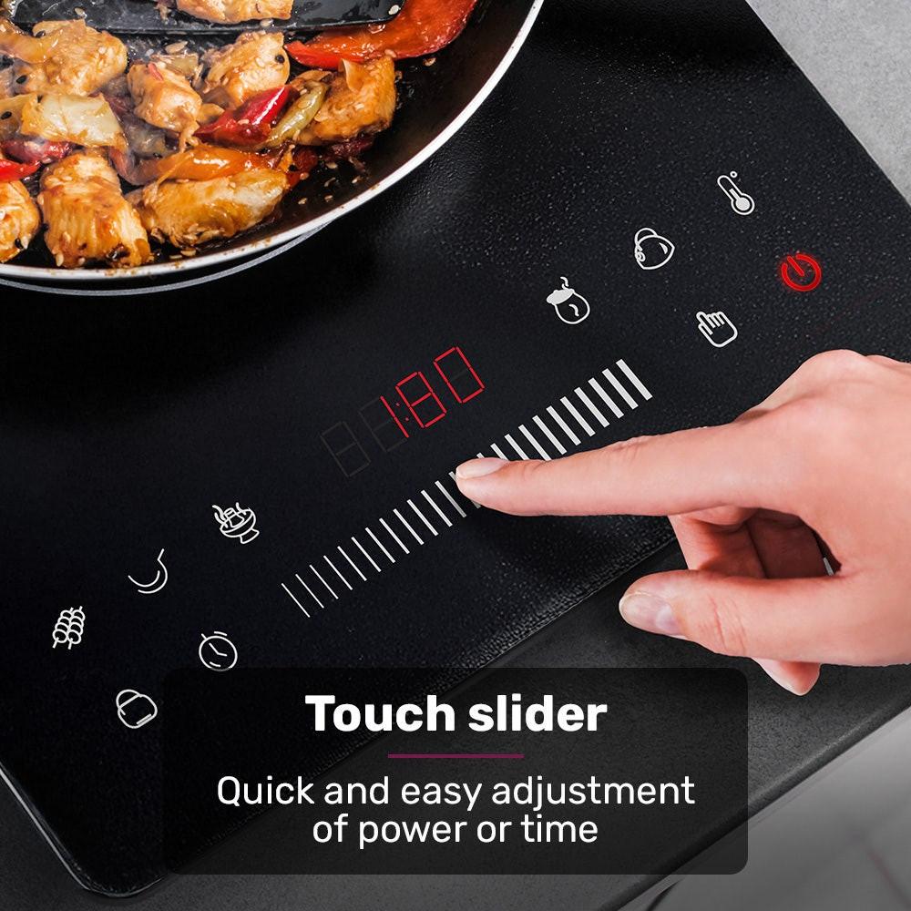 EUROCHEF Induction Cooktop, 2000W, 9 Heat Levels, Fast Electric Portable Cooker, Touch Controls with Slider.