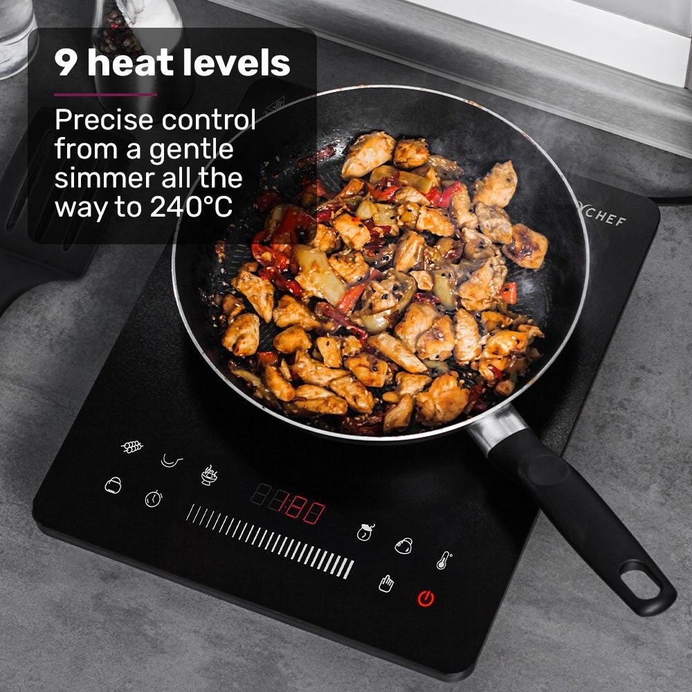 EUROCHEF Induction Cooktop, 2000W, 9 Heat Levels, Fast Electric Portable Cooker, Touch Controls with Slider.