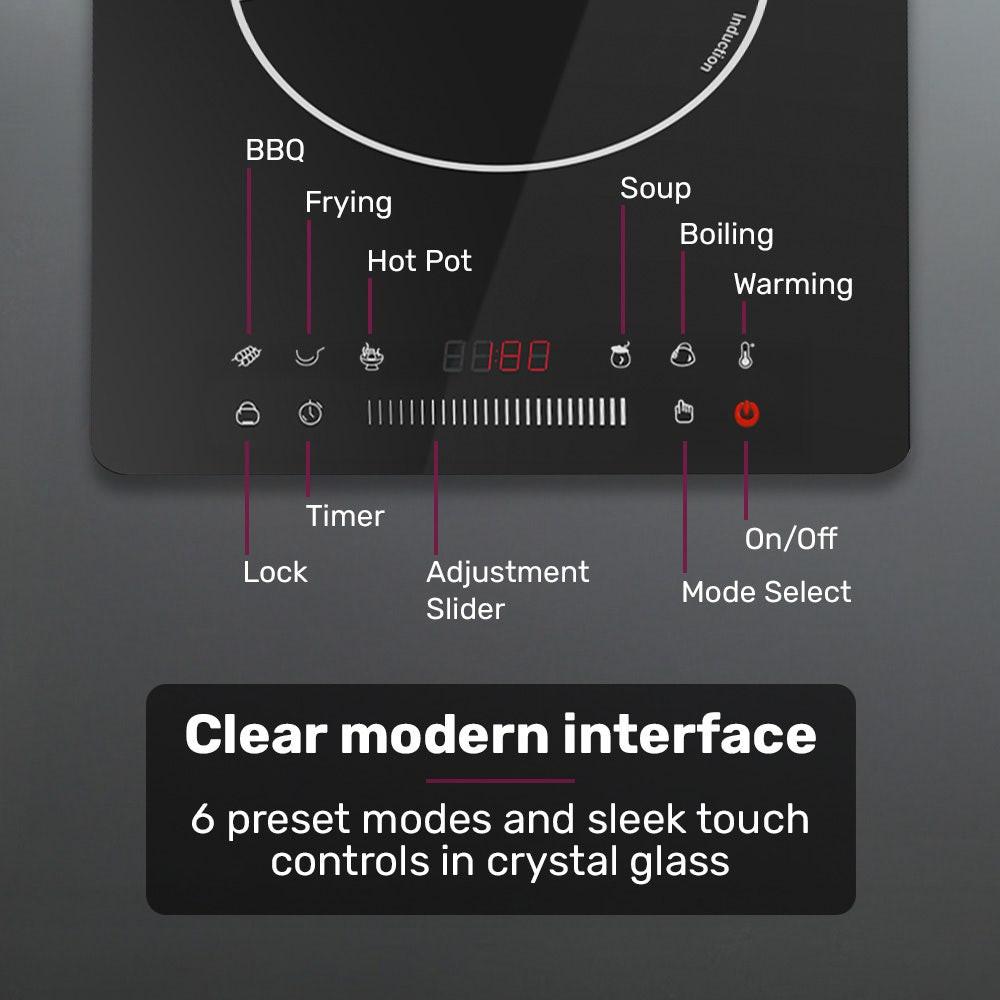 EUROCHEF Induction Cooktop, 2000W, 9 Heat Levels, Fast Electric Portable Cooker, Touch Controls with Slider.