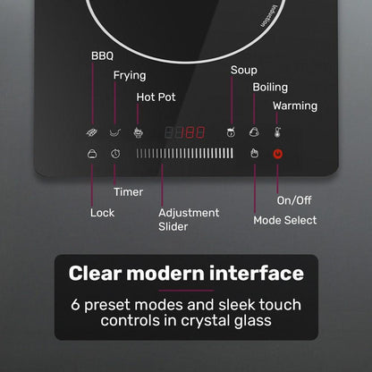 EUROCHEF Induction Cooktop, 2000W, 9 Heat Levels, Fast Electric Portable Cooker, Touch Controls with Slider.