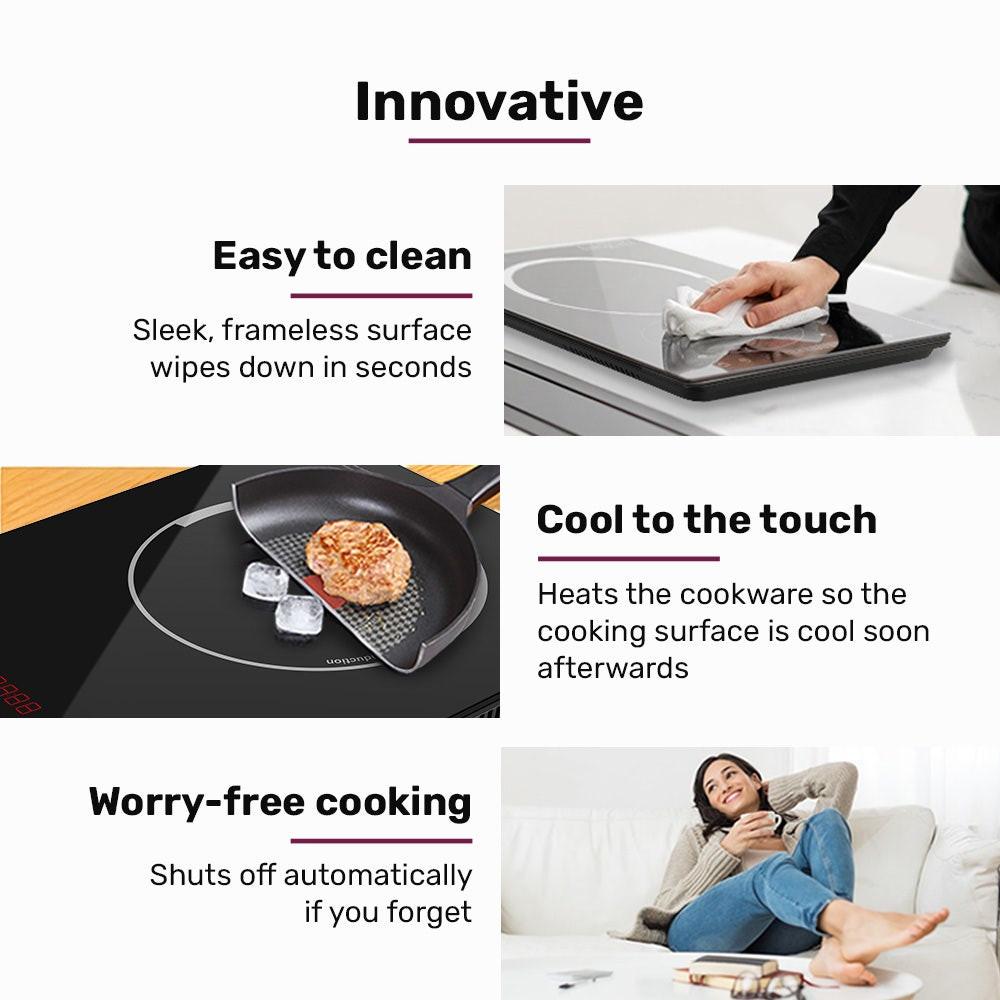 EUROCHEF Induction Cooktop, 2000W, 9 Heat Levels, Fast Electric Portable Cooker, Touch Controls with Slider.