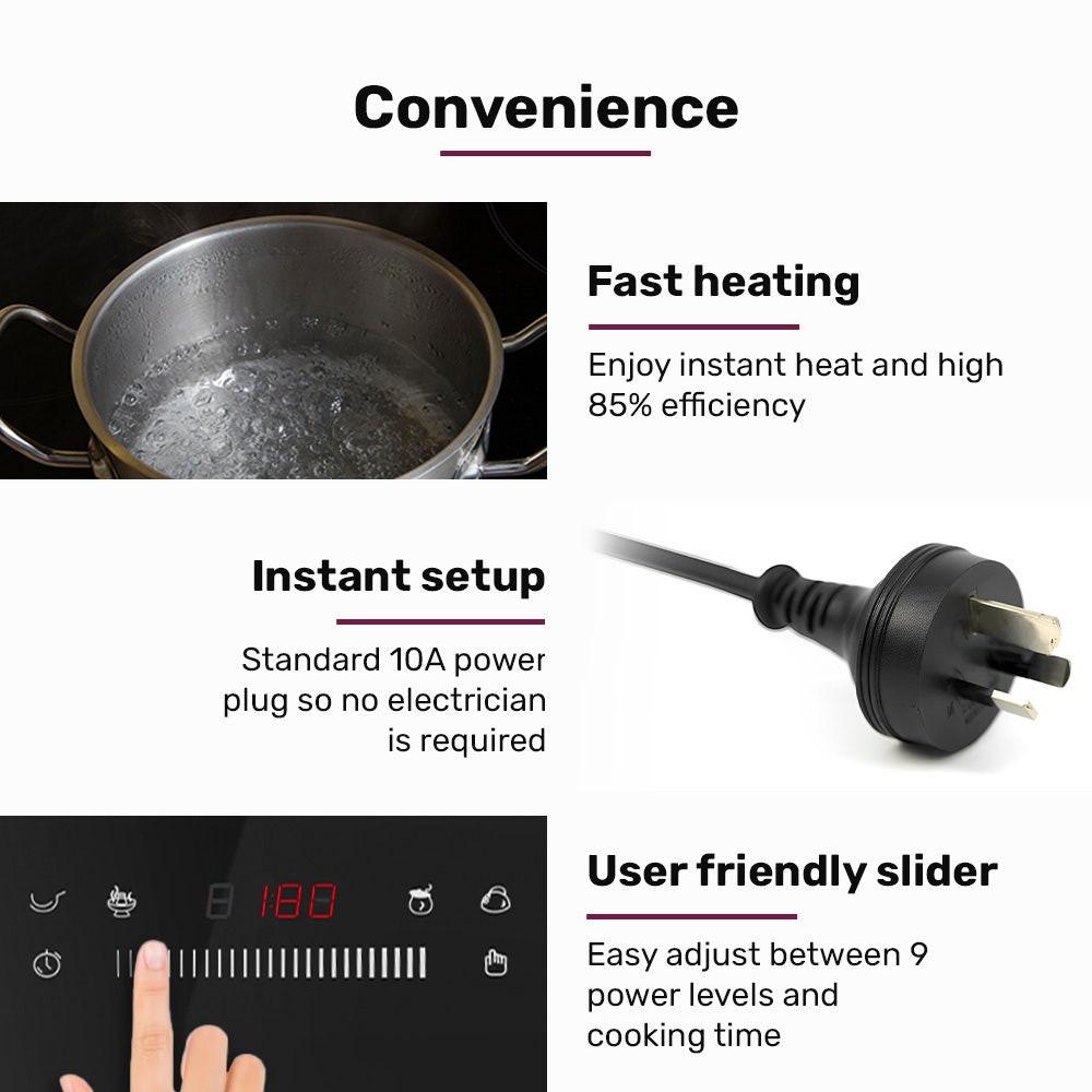 EUROCHEF Induction Cooktop, 2000W, 9 Heat Levels, Fast Electric Portable Cooker, Touch Controls with Slider.