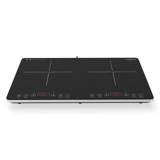 EUROCHEF Double Induction Cooktop, 9 Heat Levels, Fast Electric Portable Cooker, Touch Controls, Standard 10A Power Plug.