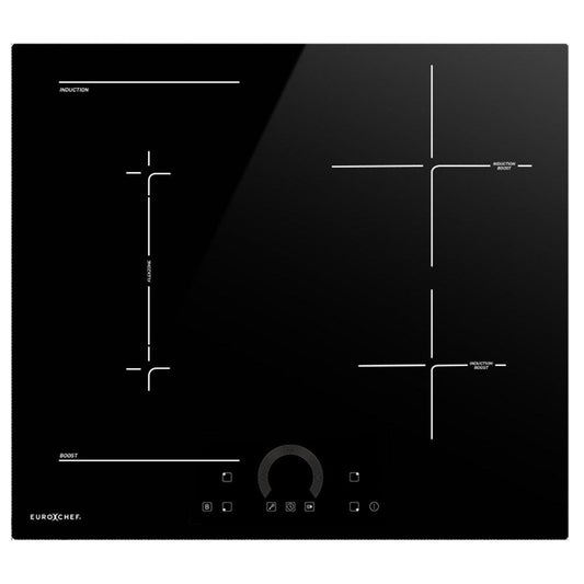 EUROCHEF 60cm 4 Zone Induction Cooktop, 7200W Electric, FlexZone Function, Touch Controls.