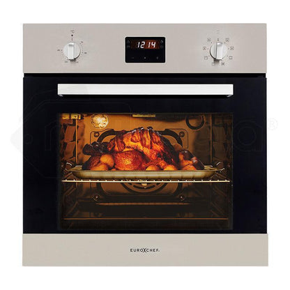 EuroChef 60cm Stainless Electric Wall Oven 8 Function Built-in Fan Forced Grill Touch Control.