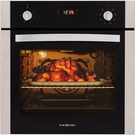 EuroChef 60cm Stainless Built-in 70L Grill 8 Function Fan Forced Electric Wall Oven.