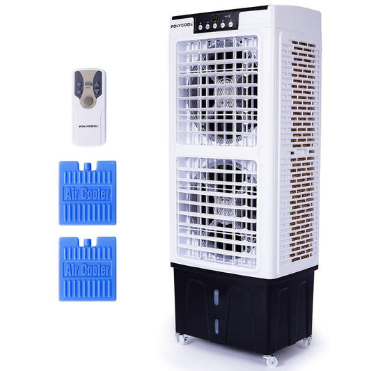 POLYCOOL 35L 220W Portable Evaporative Air Cooler 24 Hour Timer 4 in 1 Cooling Fan w/ Remote.