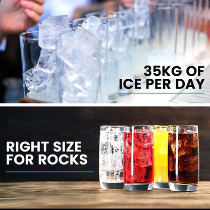 POLYCOOL Commercial Ice Maker Machine, up to 35kg/24hr, Timer & Self Cleaning Programs.