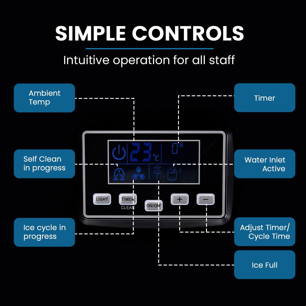 POLYCOOL Commercial Ice Maker Machine, up to 35kg/24hr, Timer & Self Cleaning Programs.