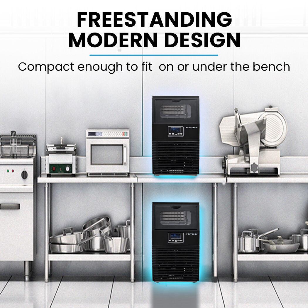 POLYCOOL Commercial Ice Maker Machine, up to 35kg/24hr, Timer & Self Cleaning Programs.